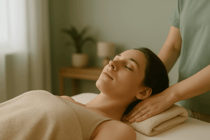 Woman receiving gentle, nervous-system-focused bodywork